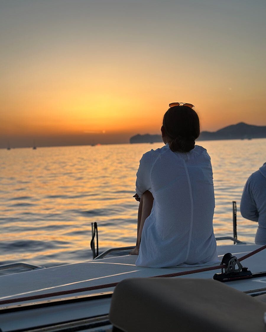 Passenger on Santorini Sunset Boat Trip
