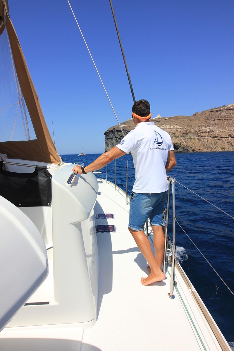 Sailing onboard a Catamaran in Santorini