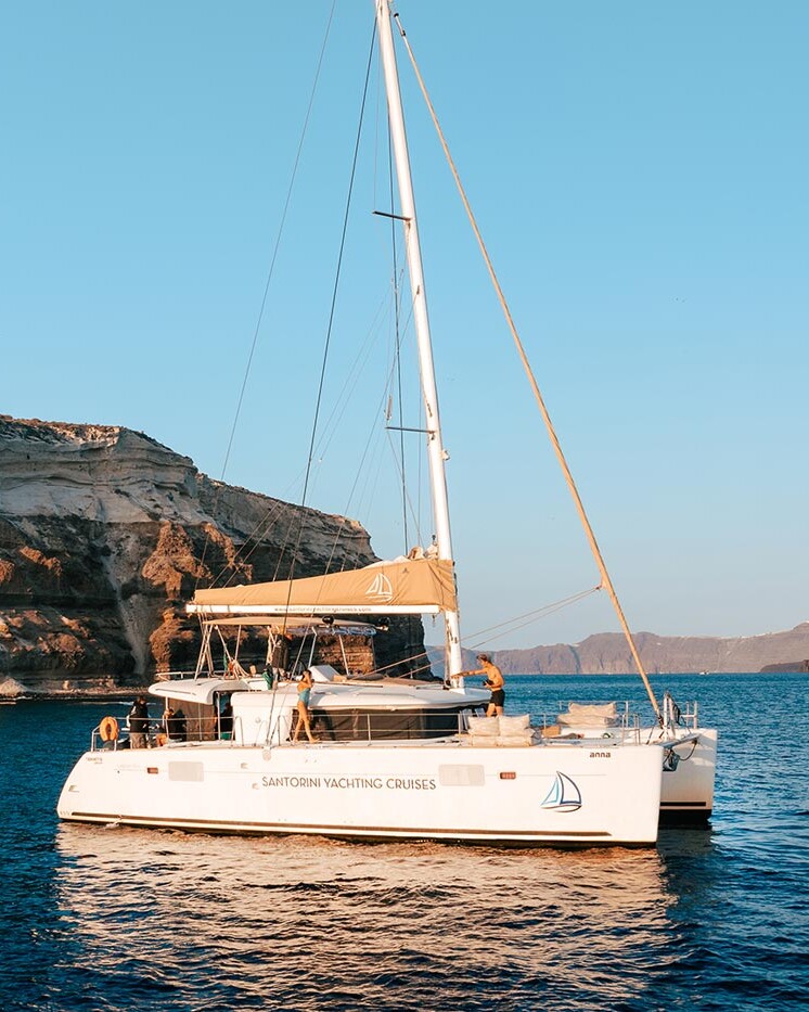 Santorini Sunset Catamaran Boata in the Caldera